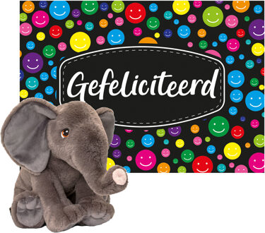 Keel Toys Cadeaukaart Gefeliciteerd met knuffeldier olifant 35 cm