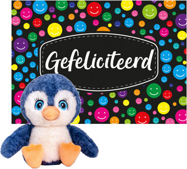 Keel Toys Cadeaukaart Gefeliciteerd met knuffeldier pinguin 25 cm - Knuffeldier Multikleur