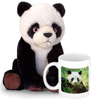 Keel Toys Cadeauset kind - Panda knuffel 25 cm en Drinkbeker/mol Panda 300 ml - Knuffeldier Multikleur