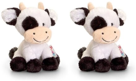 Keel Toys Knuffel Koe - 2x - zwart / wit - pluche - knuffeldier - 14 cm