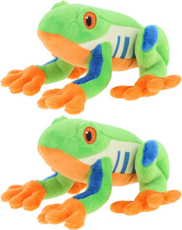 Keel Toys pluche Boomkikker knuffeldier - 2x - multi kleuren - zittend - 15 cm