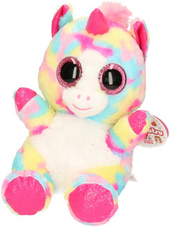 Keel Toys pluche eenhoorn knuffel - regenboog kleuren roze/geel - 25 cm - Knuffeldier Paars