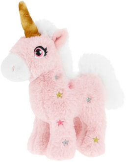 Keel Toys pluche eenhoorn knuffel - roze/wit - 16 cm - mystieke dieren - met glitter sterren - Knuffeldier