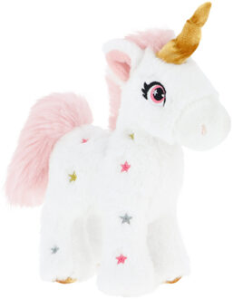 Keel Toys pluche eenhoorn knuffel - wit/roze - 16 cm - mystieke dieren - met glitter sterren - Knuffeldier