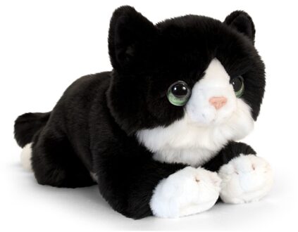 Keel Toys pluche kat/poes knuffel - zwart/wit - 32 cm - katten knuffels