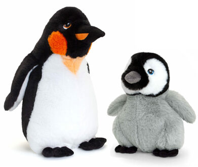 Keel Toys pluche Keizer pinguin met jong knuffeldieren - wit/zwart - staand - 25/40 cm - Knuffeldier Multikleur