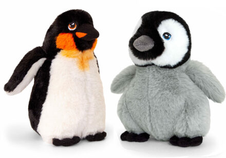 Keel Toys pluche Keizer pinguin met jong knuffeldieren - wit/zwart - staand - 25 cm - Knuffeldier Multikleur