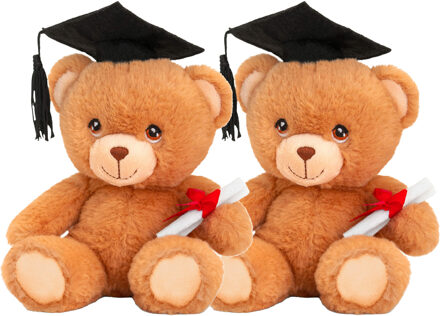 Keel Toys Pluche knuffel beer - 24x - geslaagd - diploma - bruin - 15 cm