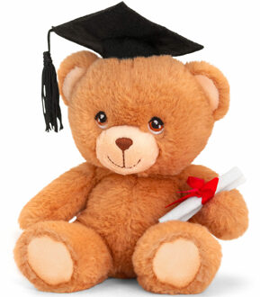 Keel Toys Pluche knuffel beer - geslaagd - diploma - bruin - 15 cm