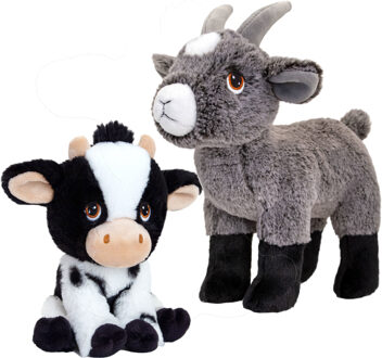 Keel Toys Pluche knuffel boerderijdieren voordeelset koe en geit van 19 cm - Knuffel boederijdieren Multikleur