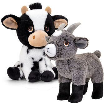 Keel Toys Pluche knuffel boerderijdieren voordeelset koe en geit van 25 cm - Knuffel boederijdieren Multikleur