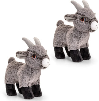 Keel Toys Pluche knuffel dier - 2x - geitje - grijs - 20 cm - Knuffelbeesten - Boerderij dieren