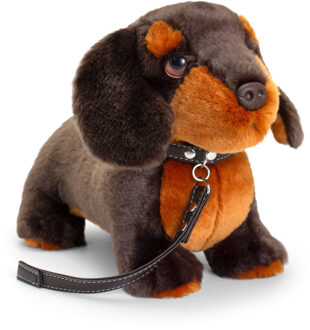 Keel Toys Pluche knuffel dier teckel hond aan lijn 30 cm - Knuffel huisdieren Bruin