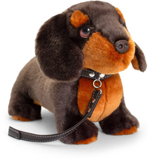 Keel Toys Pluche knuffel dier teckel hond aan lijn 30 cm