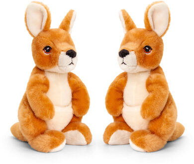 Keel Toys Pluche knuffel dier wallaby kangoeroe - 2x - bruin - 20 cm