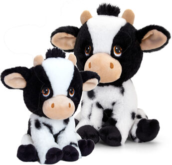 Keel Toys Pluche knuffel dieren koeien familie setje 18 en 25 cm - Knuffel boederijdieren Multikleur