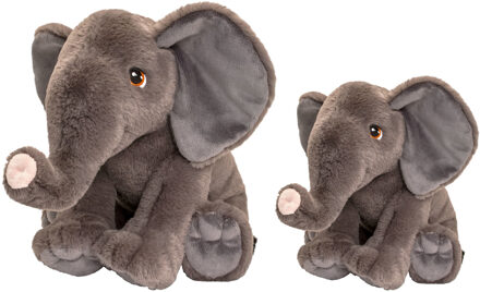 Keel Toys Pluche knuffel dieren set 2x olifanten 18 en 35 cm