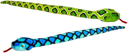 Keel Toys Pluche knuffel dieren set van 2x slangen blauw en groen 100 cm