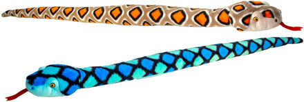 Keel Toys Pluche knuffel dieren set van 2x slangen bruin en blauw 100 cm