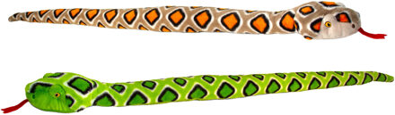 Keel Toys Pluche knuffel dieren set van 2x slangen bruin en groen 100 cm