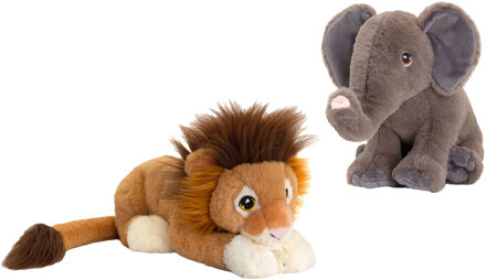 Keel Toys Pluche knuffel dieren vriendjes set leeuw en olifant 25 cm - Knuffeldier Multikleur