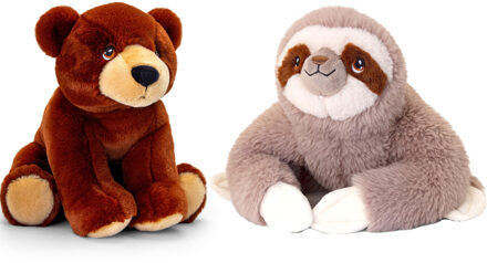 Keel Toys Pluche knuffels combi-set dieren luiaard en bruine beer 25 cm