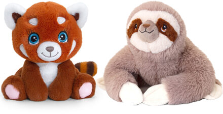 Keel Toys Pluche knuffels combi-set dieren luiaard en rode panda 25 cm - Knuffeldier Multikleur
