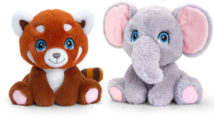 Keel Toys Pluche knuffels combi-set dieren rode panda en olifant 25 cm - Knuffeldier Multikleur