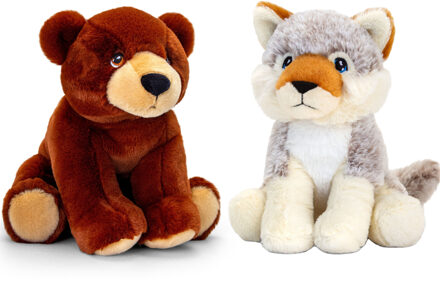 Keel Toys Pluche knuffels combi-set dieren wolf en bruine beer 25 cm