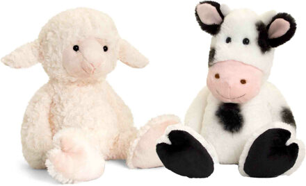 Keel Toys Pluche knuffels koe en lammetje boerderij vriendjes 25 cm - Knuffel boederijdieren Multikleur