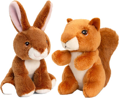 Keel Toys Pluche knuffels konijn en eekhoorn bosdieren vriendjes 12 cm - Knuffeldier Multikleur