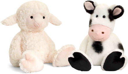 Keel Toys Pluche knuffels lammetje en koe boerderij vriendjes 18 cm - Knuffel boederijdieren Multikleur