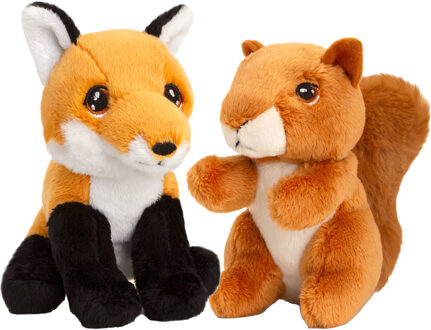 Keel Toys Pluche knuffels rode vos en eekhoorn bosdieren vriendjes 12 cm - Knuffeldier Multikleur
