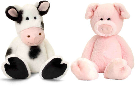 Keel Toys Pluche knuffels varken en koe boerderij vriendjes 18 cm - Knuffel boederijdieren Multikleur