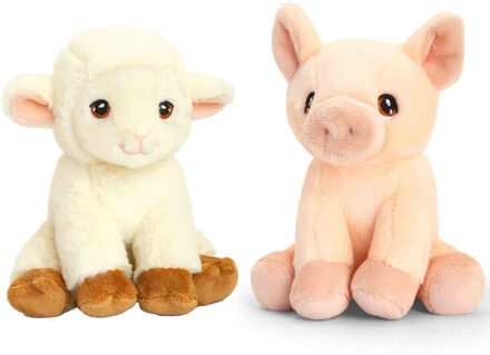 Keel Toys Pluche knuffels varken en lammetje boerderij vriendjes 12 cm