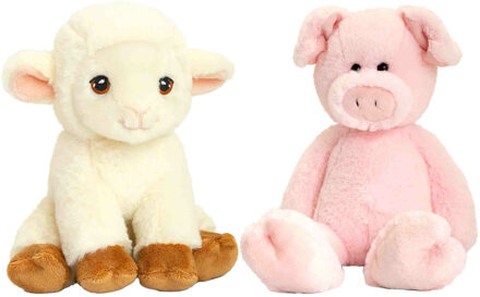 Keel Toys Pluche knuffels varken en lammetje boerderij vriendjes 18 cm