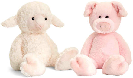 Keel Toys Pluche knuffels varken en lammetje boerderij vriendjes 18 cm