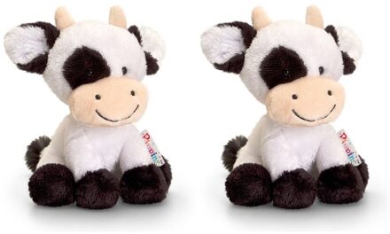 Keel Toys Pluche koe/koeien knuffels zusjes Berta en Clara 14 cm - Koe boerderijdieren knuffeldieren - Speelgoed voor kind