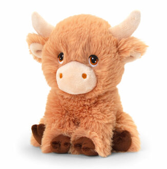 Keel Toys pluche koe met hoorns knuffeldier - bruin - zittend - 25 cm