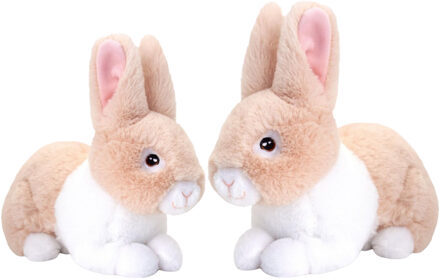 Keel Toys Pluche konijnen familie - beige - moeder en kind - 25 / 18 cm - zittend - eco collectie