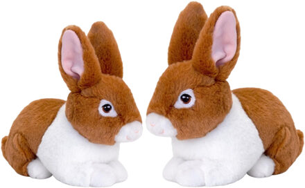 Keel Toys Pluche konijnen familie - bruin - moeder en kind - 25 / 18 cm - zittend - eco collectie
