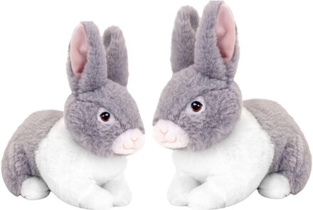 Keel Toys Pluche konijnen familie - grijs - moeder en kind - 25 / 18 cm - zittend - eco collectie