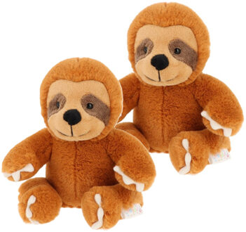 Keel Toys pluche luiaard knuffel - 2x - 14 cm - Bruin - Bosdieren Jungle - speelgoed knuffels