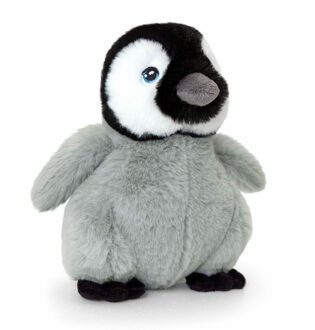 Keel Toys pluche pinguin kuiken knuffeldier - grijs/zwart - staand - 25 cm