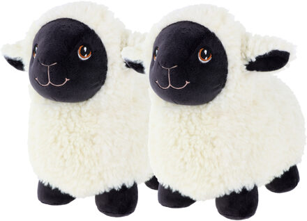 Keel Toys pluche schaap/lammetje knuffeldier - 2x - wit/zwart - lopend - 18 cm