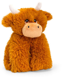 Keel Toys pluche Schotse hooglander koe met hoorns knuffeldier - bruin - zittend - 20 cm