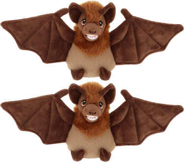 Keel Toys pluche vleermuis knuffeldier - 2x - bruin - vliegend - 15 cm