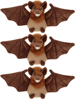 Keel Toys pluche vleermuis knuffeldier - 3x - bruin - vliegend - 15 cm