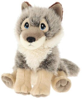 Keel Toys pluche Wolf - knuffeldier - grijs - zittend - 20 cm - knuffel Wolf
