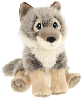 Keel Toys pluche Wolf - knuffeldier - grijs - zittend - 25 cm - knuffel Wolf